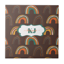 Retro 1970-tal regnbågsmönster | Monogramplatta Kakelplatta