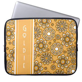 Retro 1970-tal Senapsgul Blomma Laptop Fodral