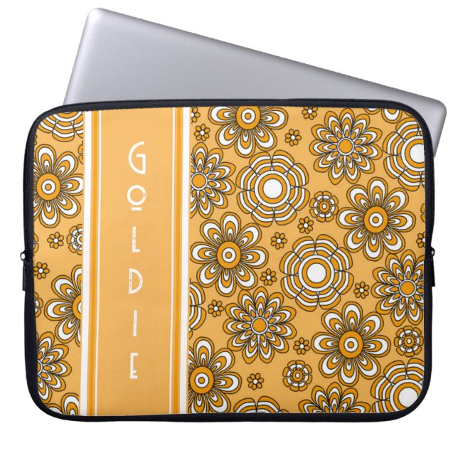 Retro 1970-tal Senapsgul Blomma  Laptop Fodral (Framsidan)