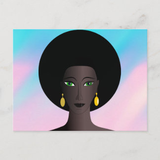 Retro 1970-talet Afro Grönt Eyed Woman Tecknad Fig Vykort