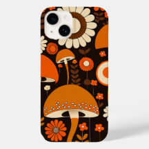Retro 1970-talet Brown & Orange svamp & blommor