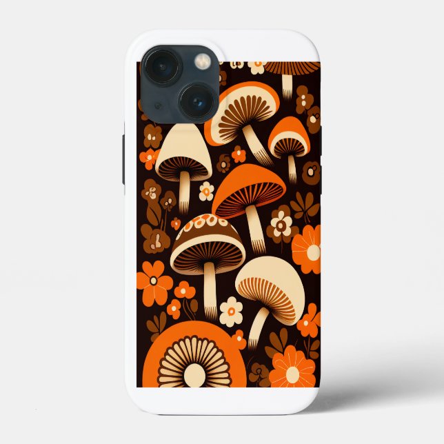 Retro 1970-talet Brown & Orange svamp & blommor (Baksida)