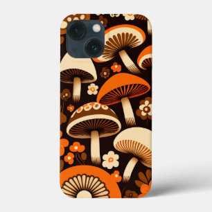 Retro 1970-talet Brown & Orange svamp & blommor