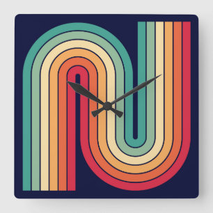 Retro 1970-talet Stil-armade Rand Geometric Mönste Fyrkantig Klocka