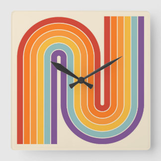 Retro 1970-talet Stil-armade Rand Geometric Mönste Fyrkantig Klocka