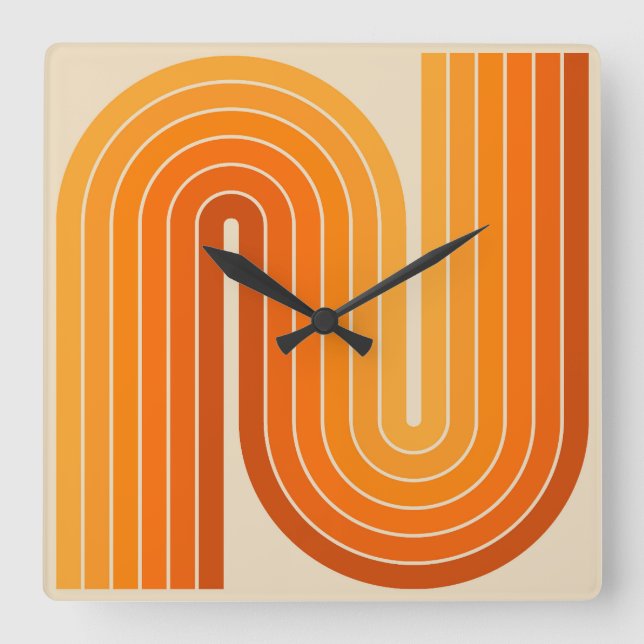 Retro 1970-talet Stil-armade Rand Geometric Mönste Fyrkantig Klocka (Framsida)