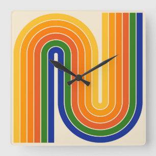 Retro 1970-talet Stil-armade Rand Geometric Mönste Fyrkantig Klocka
