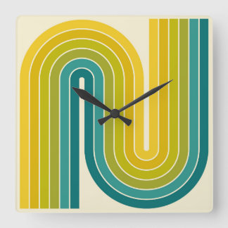 Retro 1970-talet Stil-armade Rand Geometric Mönste Fyrkantig Klocka