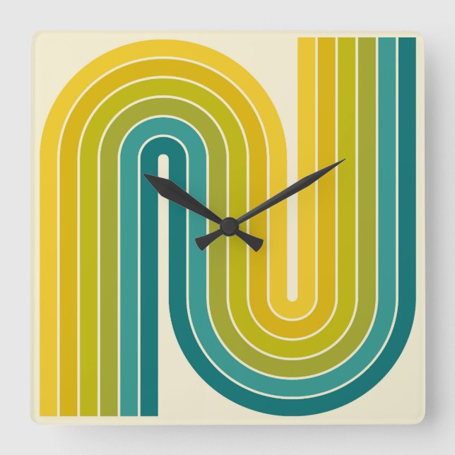 Retro 1970-talet Stil-armade Rand Geometric Mönste Fyrkantig Klocka (Framsida)