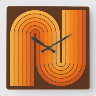 Retro 1970-talet Stil-armade Rand Geometric Mönste Fyrkantig Klocka