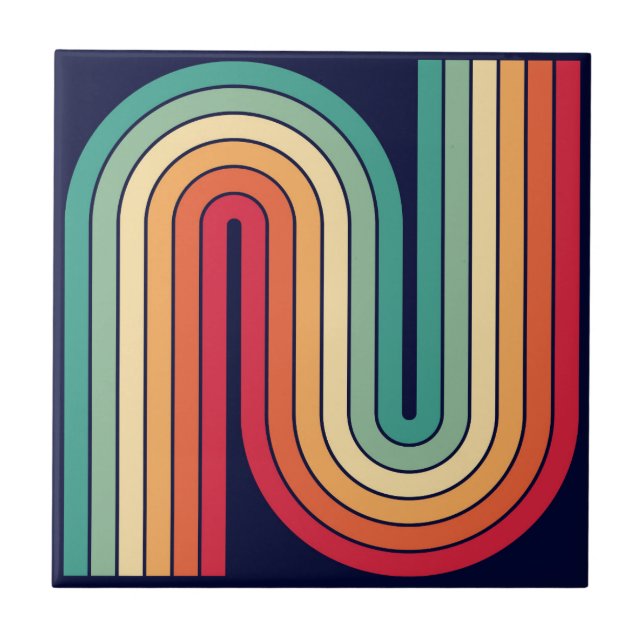 Retro 1970-talet Stil-armade Rand Geometric Mönste Kakelplatta (Framsidan)