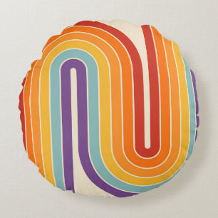 Retro 1970-talet Stil-armade Rand Geometric Mönste Rund Kudde