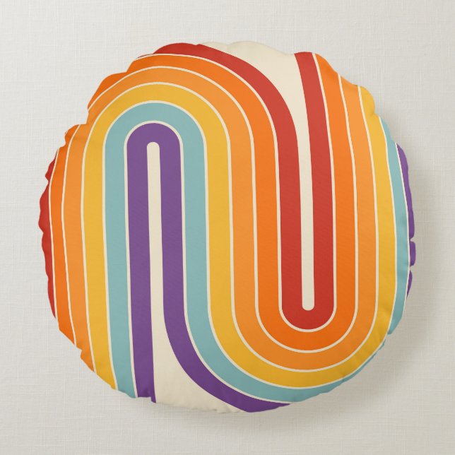 Retro 1970-talet Stil-armade Rand Geometric Mönste Rund Kudde (Framsidan)