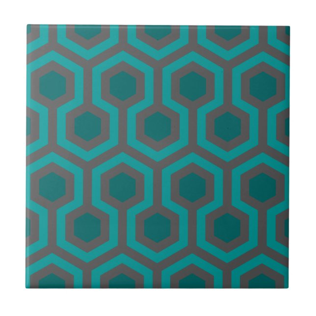 Retro 1970-talet Teal Turquise Grönt Abstrakt Möns Kakelplatta (Framsidan)