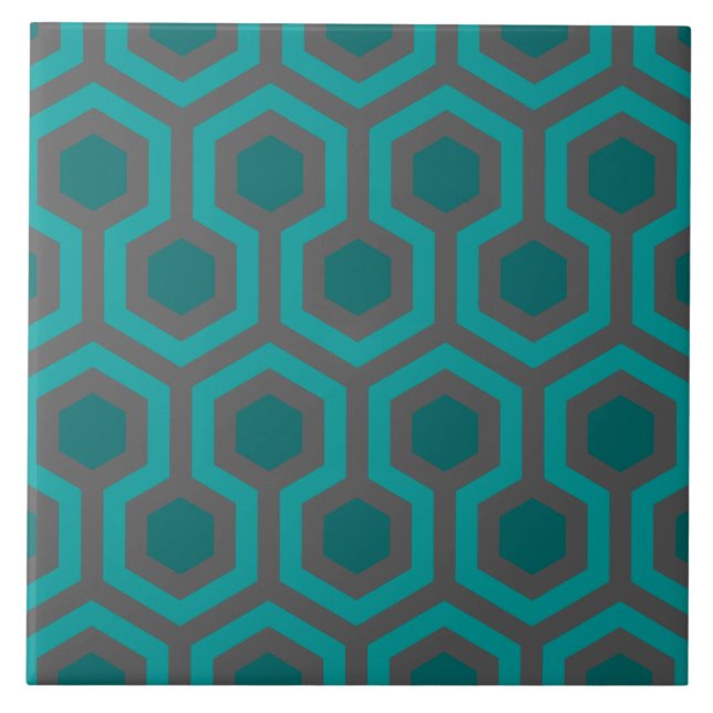 Retro 1970-talet Teal Turquise Grönt Abstrakt Möns Kakelplatta (Framsidan)