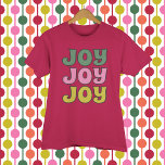 Retro 1970-talets frisör Julgrafik T Shirt<br><div class="desc">Roligt vintage stil skrev ut spådomarna ur det festliga budskapet "JOY" i ett program för grönt,  rosa och grönt kalk i färg.</div>