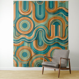 Retro 1970-talets geometriska vågmönster i teal oc