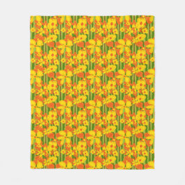 Retro 1970-talets Gult Orange Flowers Fleecefilt