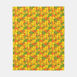 Retro 1970-talets Gult Orange Flowers Fleecefilt