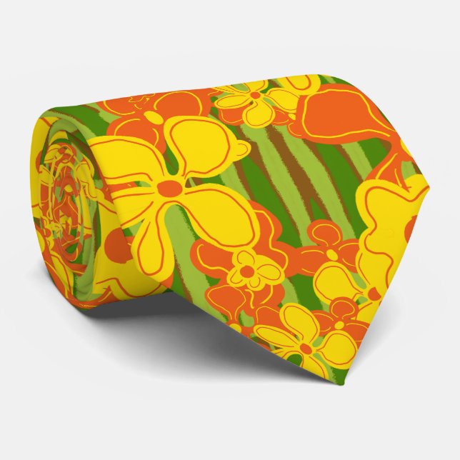 Retro 1970-talets Gult Orange Flowers Slips (Rullad)