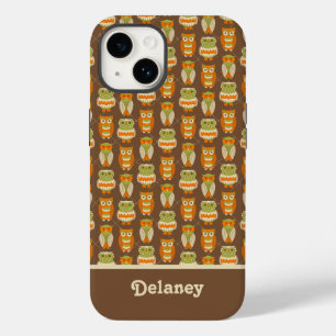 Retro 1970-talets Orange, Grönt Uggla på Brown mön