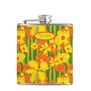 Retro 1970-talets Orange Gula blommor Fickplunta
