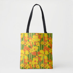 Retro 1970-talets Orange Gula blommor Tygkasse