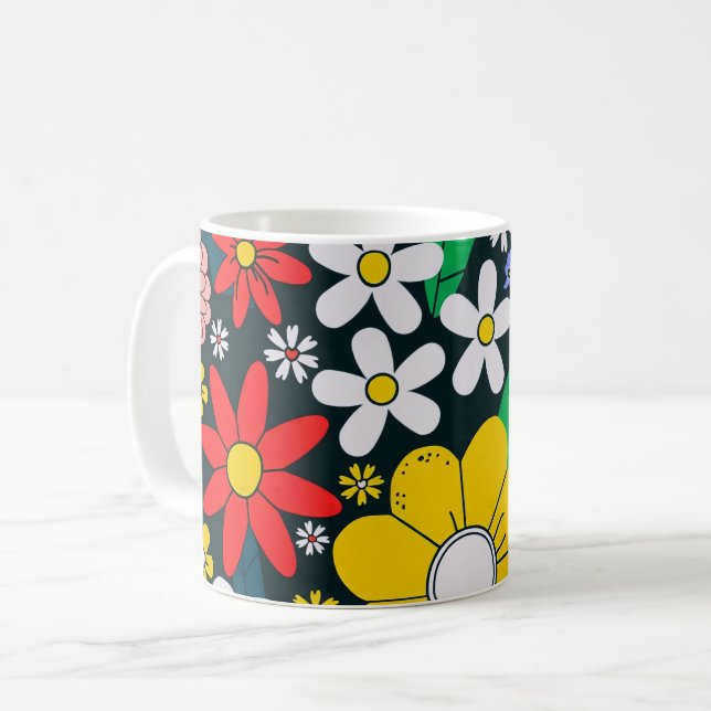 Retro 1970-tals blomster Mönster Kaffemugg (Framsida vänster)