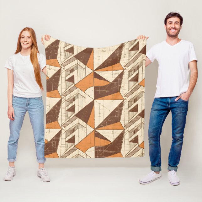 Retro 1970-tals geometriskt valv-mönster i bränd s fleecefilt (På plats)
