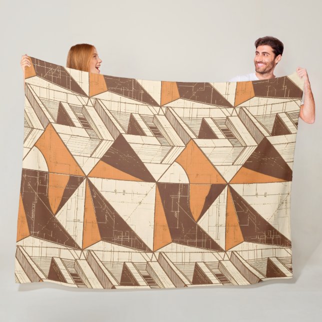 Retro 1970-tals geometriskt valv-mönster i bränd s fleecefilt (På plats)