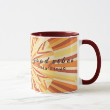 Retro 1970s Good Vibes Custom Name Mugg - Maroon
