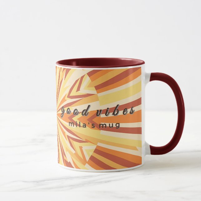 Retro 1970s Good Vibes Custom Name Mugg - Maroon (Höger)