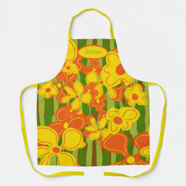 Retro 1970's Gult Orange Flowers Apron