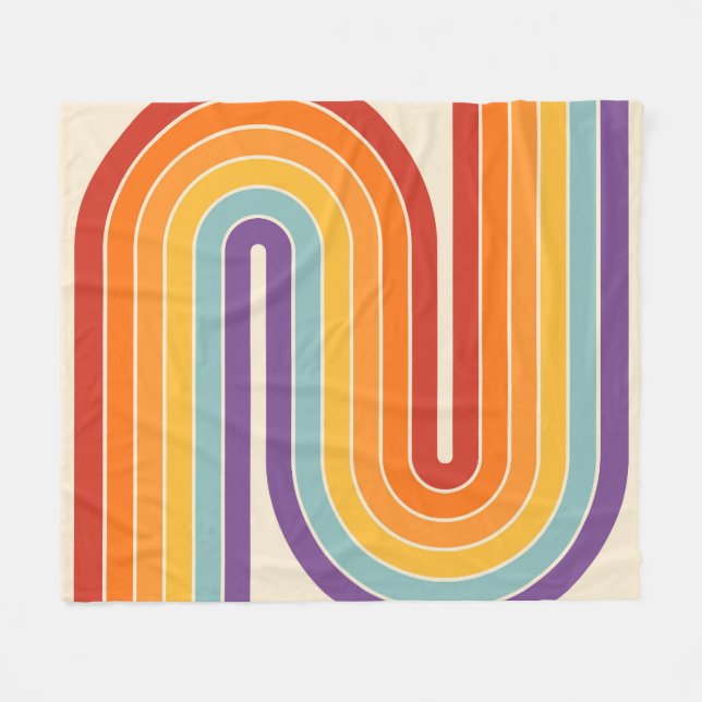 Retro 1970s Style Arched Stripes Geometric Pattern Fleecefilt (Framsidan (Horisontell))