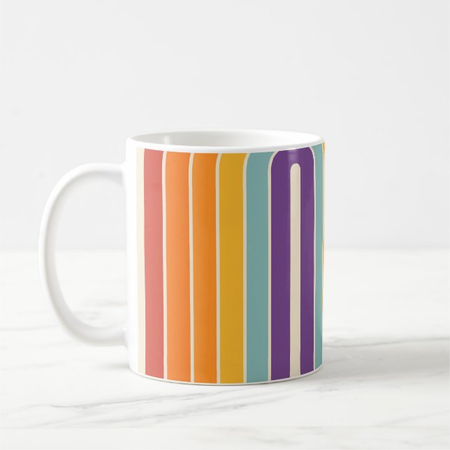 Retro 1970s Style Arched Stripes Geometric Pattern Kaffemugg (Vänster)