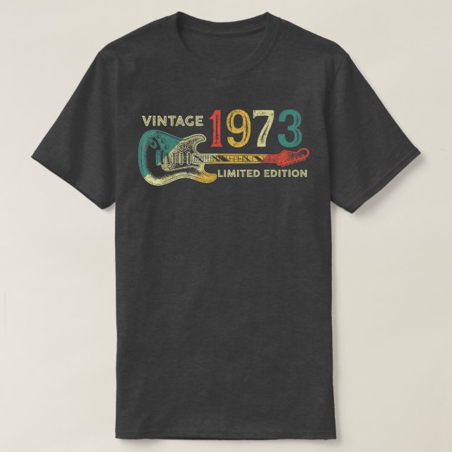 Retro 1973-födelsedagspresent för manar Guitar Pla T Shirt (Design framsida)