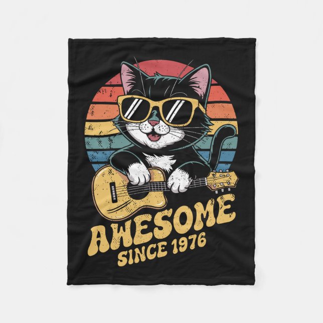 Retro 1976 Birthday 50th Cat Lover Bday Ukulele  Fleecefilt (Framsidan)