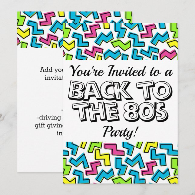 Retro 1980:s Coola Cute Mönster 80:e Party Inbjudningar (Fram/baksida)