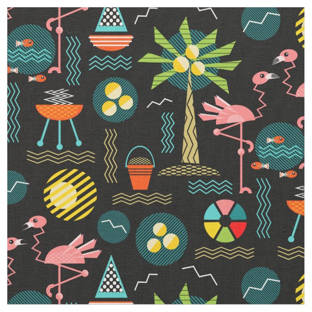 Retro 1980:s Memphis Tropical on Black Tyg (Närbild)