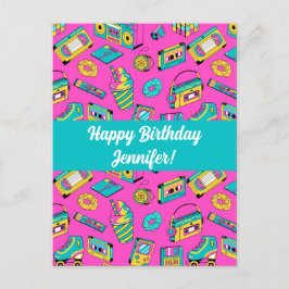 Retro 1980-talet Neon Rosa Bright Mönster Vintage Vykort