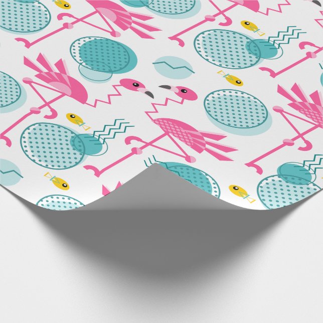 Retro 1980's Memphis Stil Flamingo Tropical Presentpapper (Hörn)