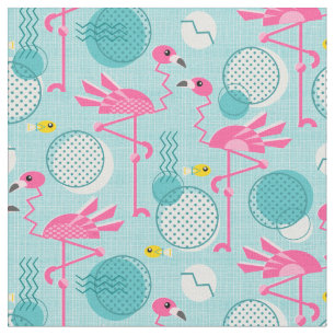 Retro 1980's Memphis Stil Rosa Flamingos Tyg