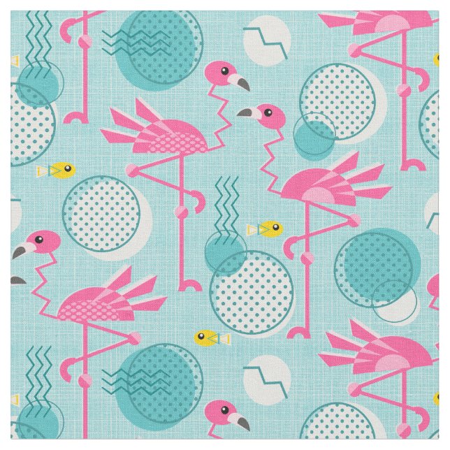 Retro 1980's Memphis Stil Rosa Flamingos Tyg (Närbild)