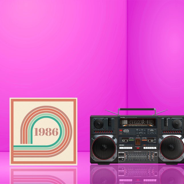 Retro 1986 40-års födelsedags korall boho-randig inbjudningar (Skapare uppladdad)
