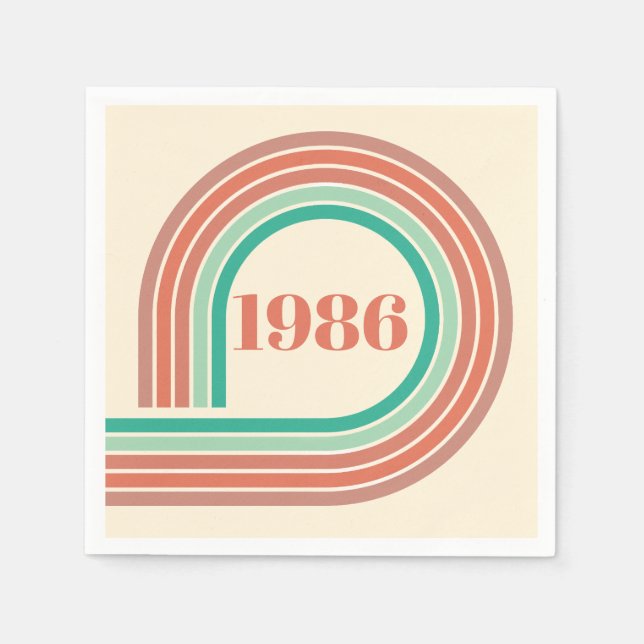 Retro 1986 40-årsfirande Korall Boho-ränder Pappersservett (Framsidan)