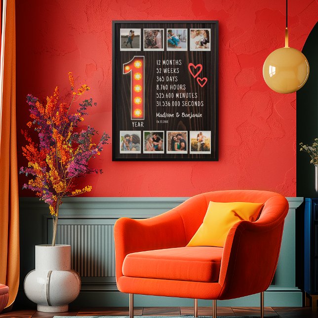 Retro 1:a årsdagen Hearts Anpassningsbar Photo Col Poster (Skapare uppladdad)