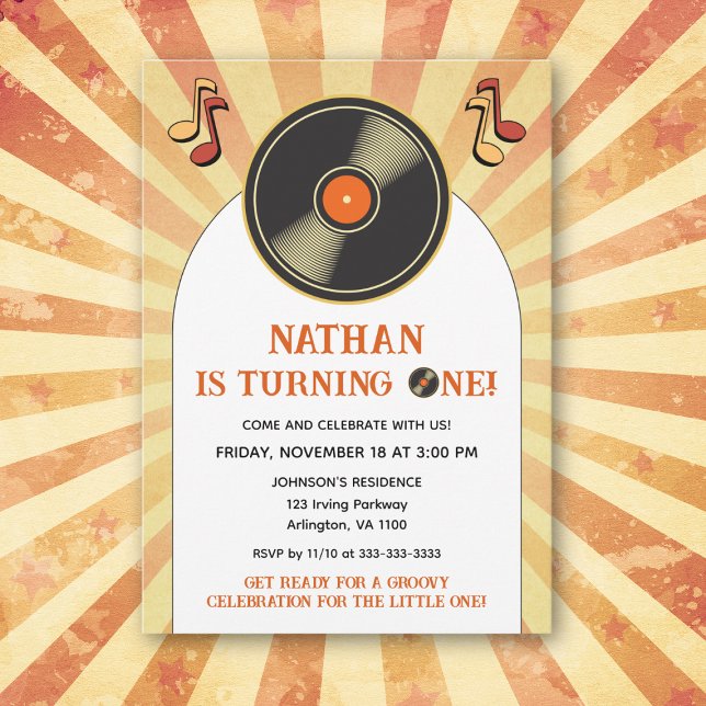 Retro 1:a Barnkalas Groovy Party Vinyl Inbjudningar (Skapare uppladdad)