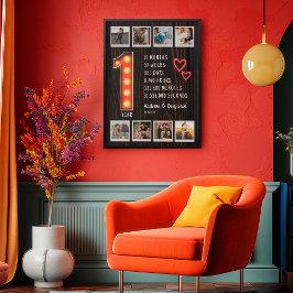 Retro 1-årsjubileum Hjärtan Anpassad fotokollage Poster