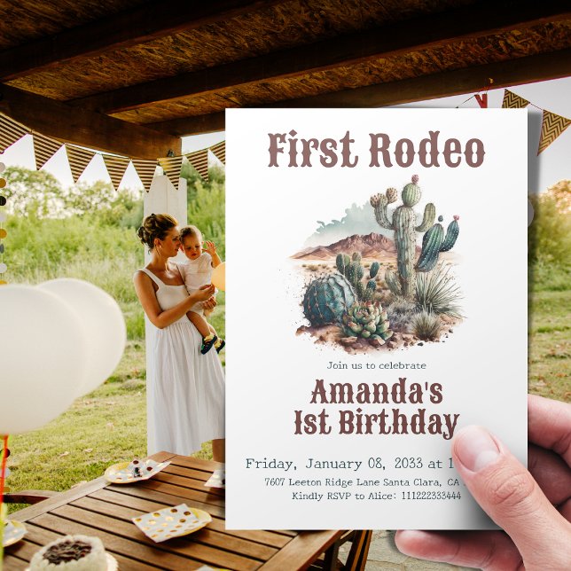 Retro 1st First Rodeo Western Cactus Birthday Inbjudningar (Skapare uppladdad)
