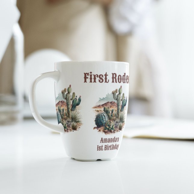 Retro 1st First Rodeo Western Cactus Birthday Kaffemugg (Skapare uppladdad)